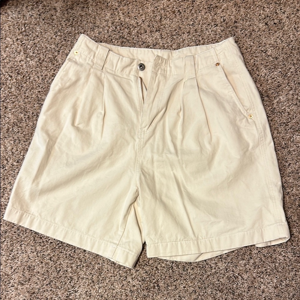 Vintage Style Pleated Shorts High‎ Waist Casual Tan Beige
